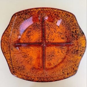 Lucite Tortoise Shell Divided Relish Serving Tray Platter Hollywood Regency MCM